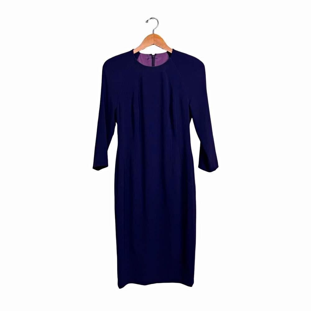 Talbot Runhof Purple Solid Sheath Crew Neck 3/4 Sleeve Zip Dress Size 10 - Picture 1 of 10